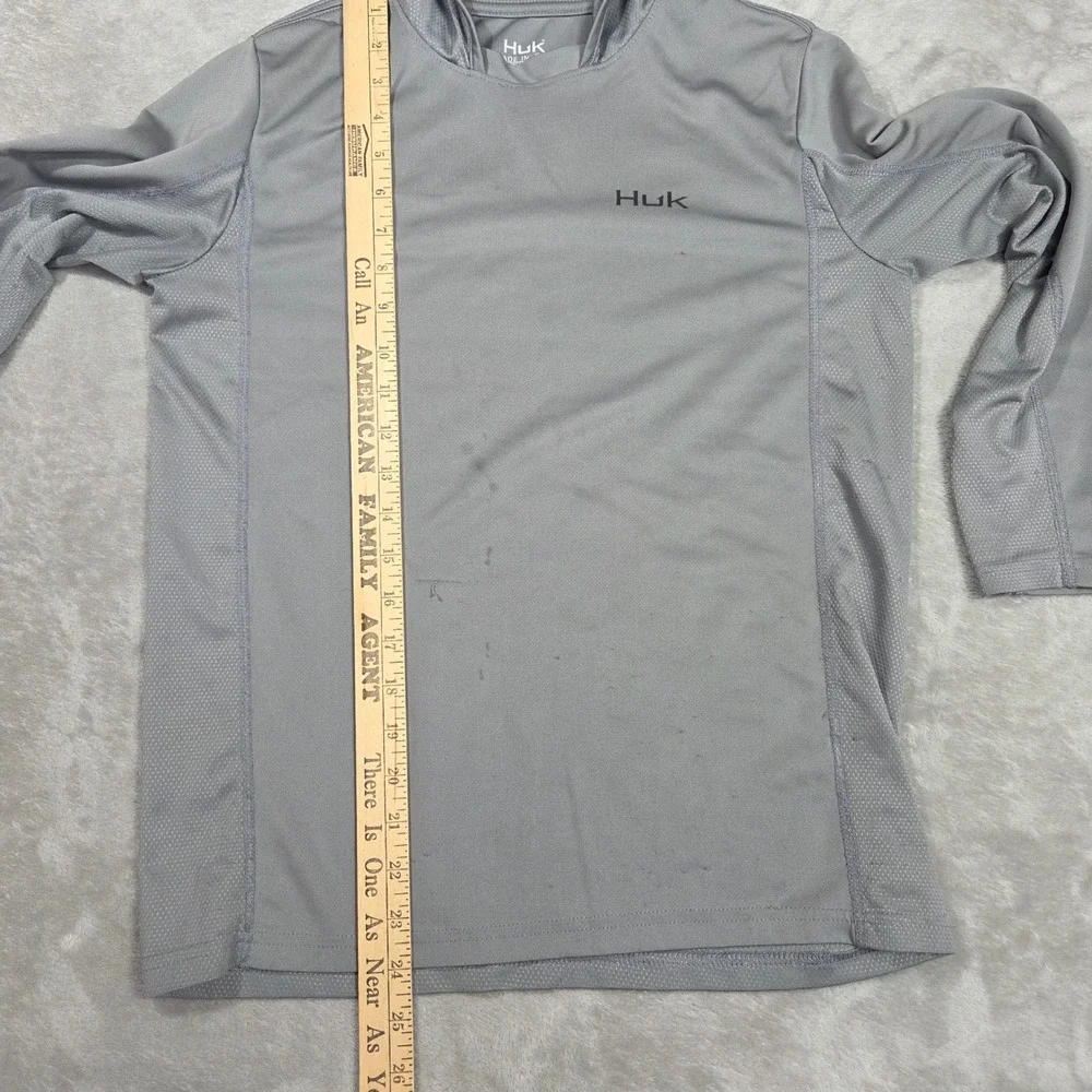 Huk Fishing Youth XL Grey Performance Long Sleeve Hooded Sun Shirt Mesh Panels